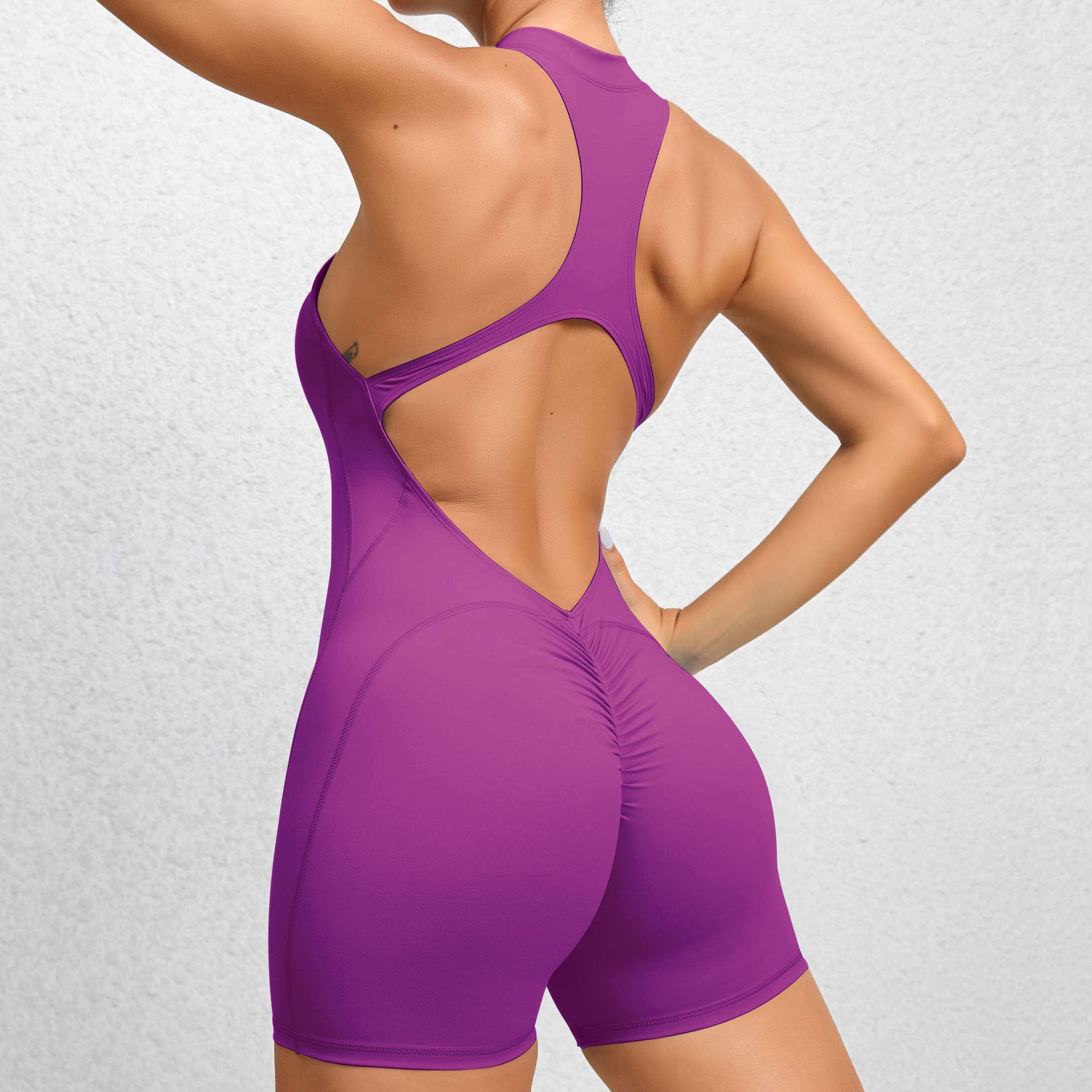 Women’s Shorts Yoga Jumpsuit - Zippered Tummy Control Activewear for Summer Fitness & Running
